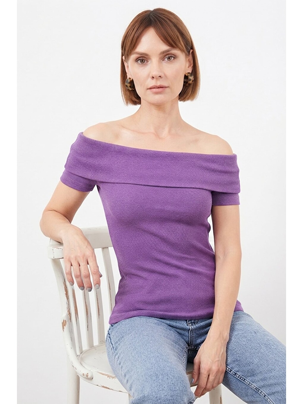 Mor Fitilli Madonna Yaka Slim Fit Bluz-1