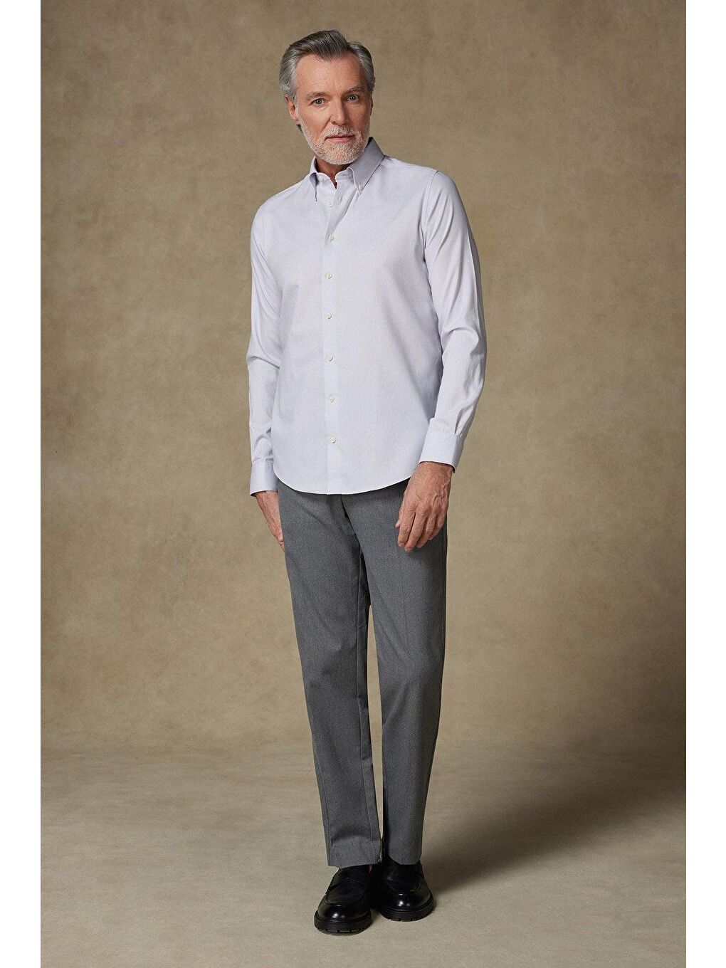 Carlo Royal Oxford Pamuklu Slim Fit Açık Gri Düğmeli Yaka Erkek Düz %100 Pamuk Gömlek-2