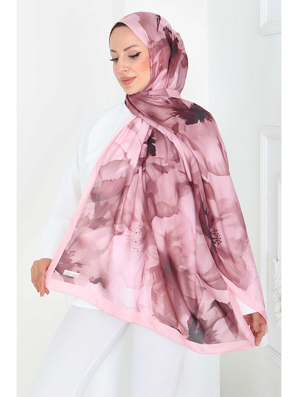 Pastel Flora Serisi Pamuk Şal Pembe - 27857-PEMBE-1