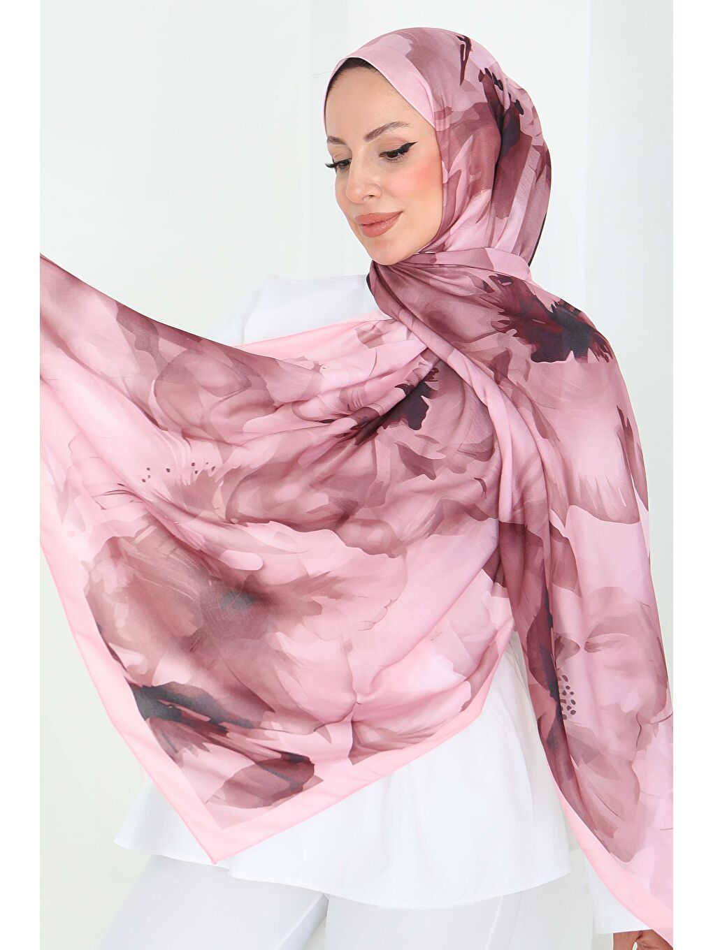 Pastel Flora Serisi Pamuk Şal Pembe - 27857-PEMBE-2