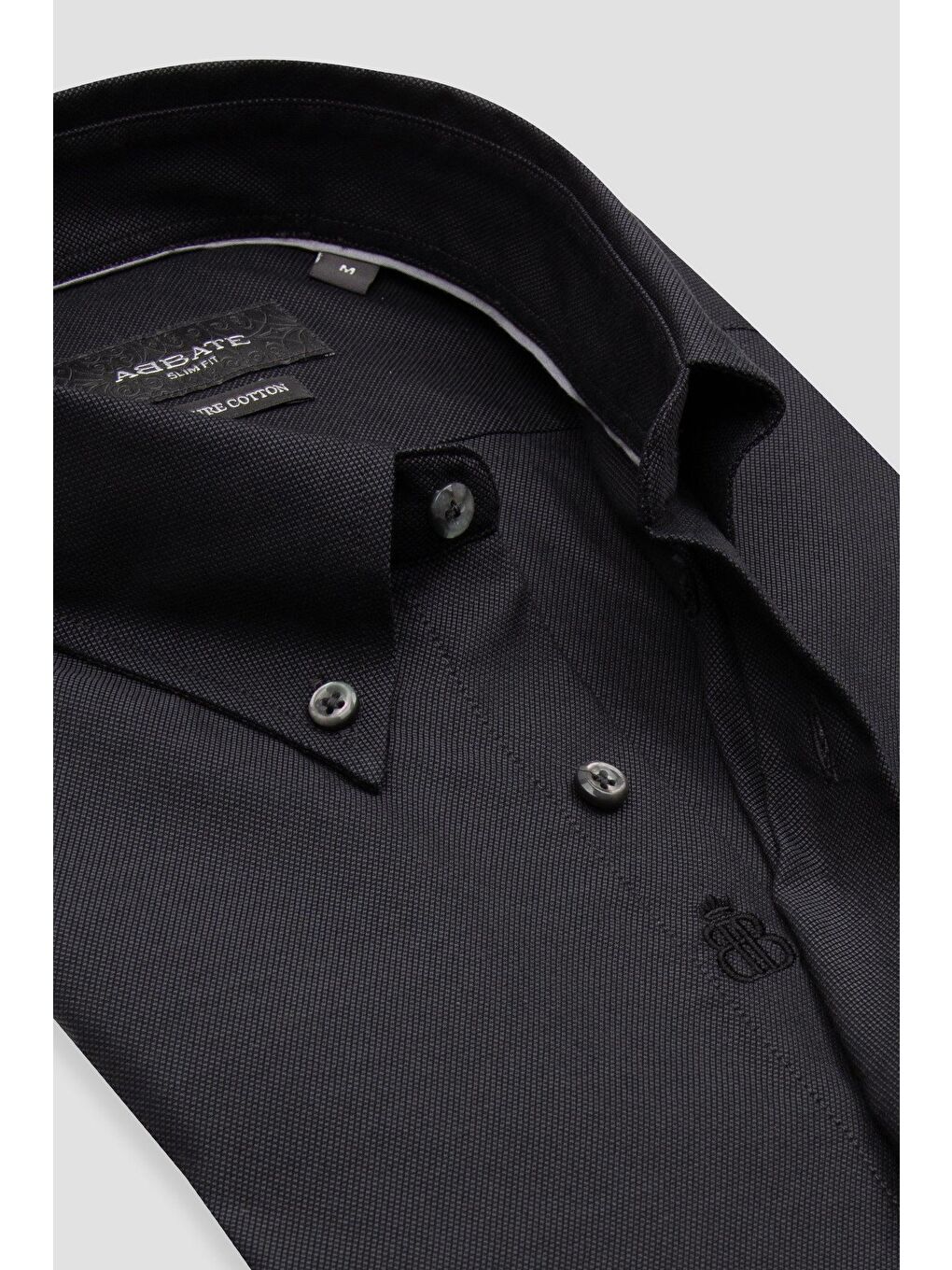 Carlo Royal Oxford Pamuklu Slim Fit Siyah Düğmeli Yaka Erkek Düz %100 Pamuk Gömlek-5