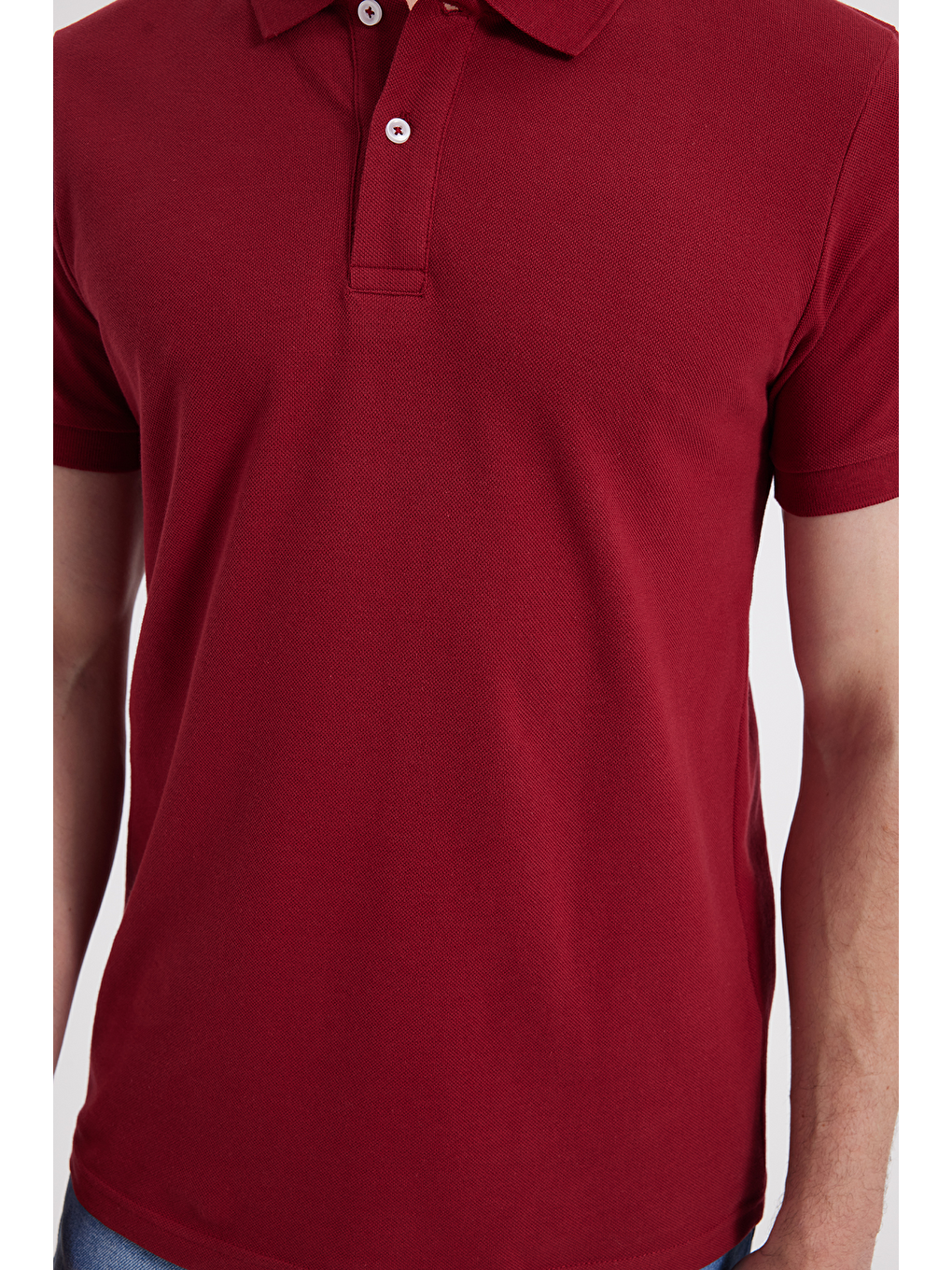 Erkek Slim Fit Dar Kesim %100 Pamuk Kısa Kollu Polo Yaka Kırmızı Tişört-4