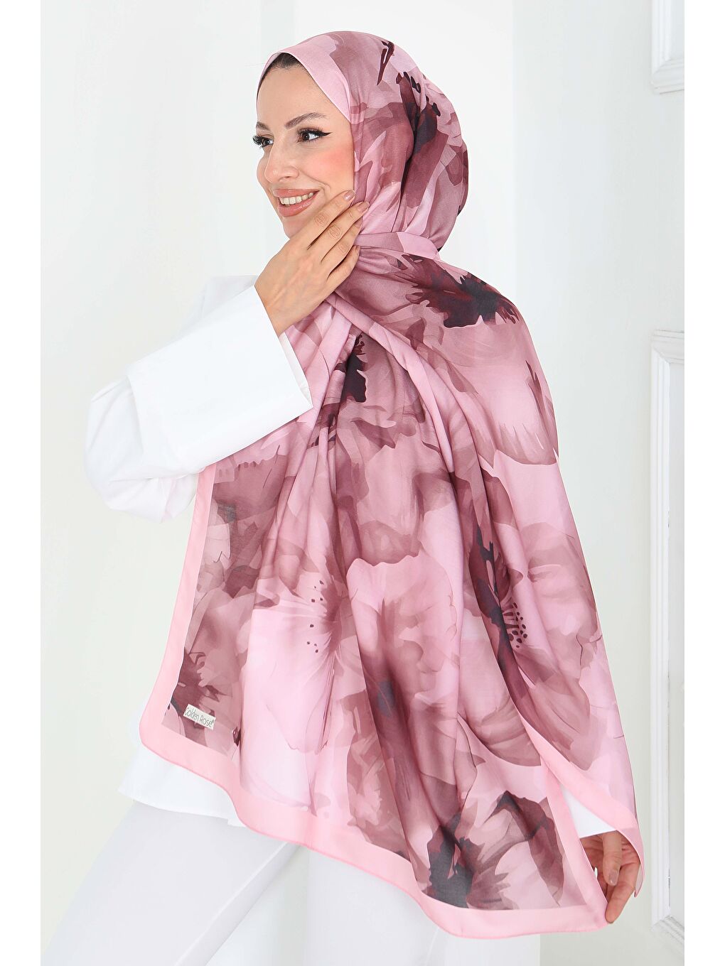 Pastel Flora Serisi Pamuk Şal Pembe - 27857-PEMBE-3