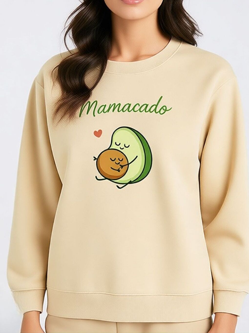 Kadın Bej Mamacado Baskılı Oversize Bisiklet Yaka Sweatshirt