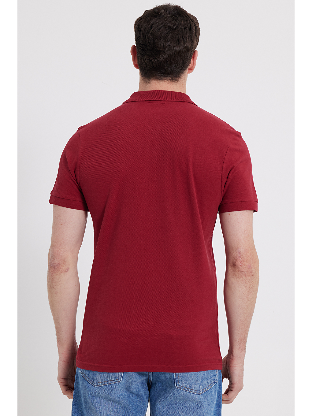Erkek Slim Fit Dar Kesim %100 Pamuk Kısa Kollu Polo Yaka Kırmızı Tişört-5