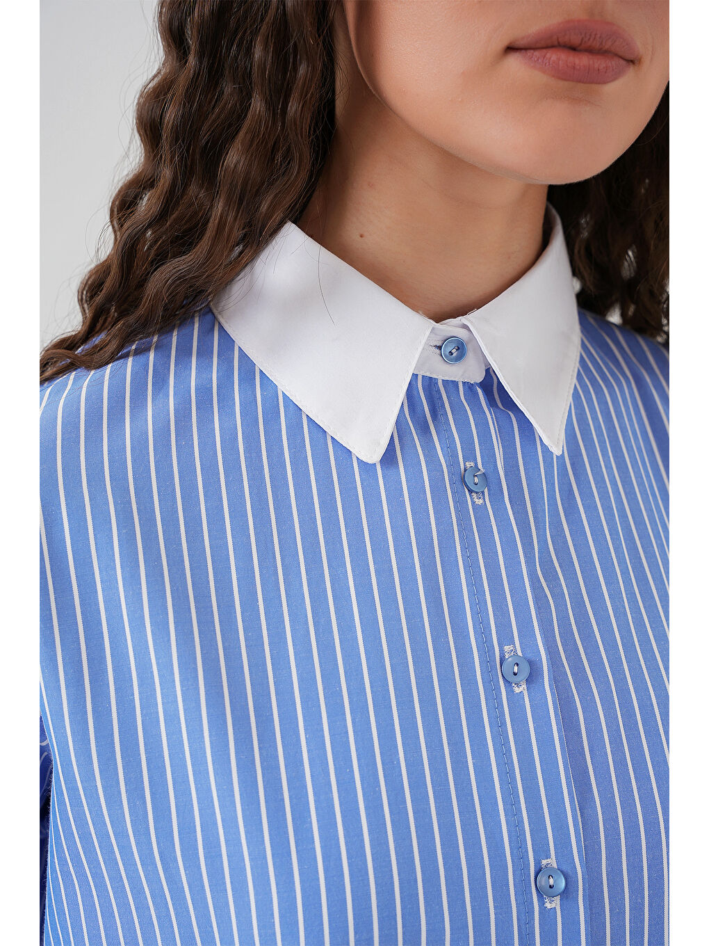 Kadın Çizgili Gömlek 20288 - Mavi-4