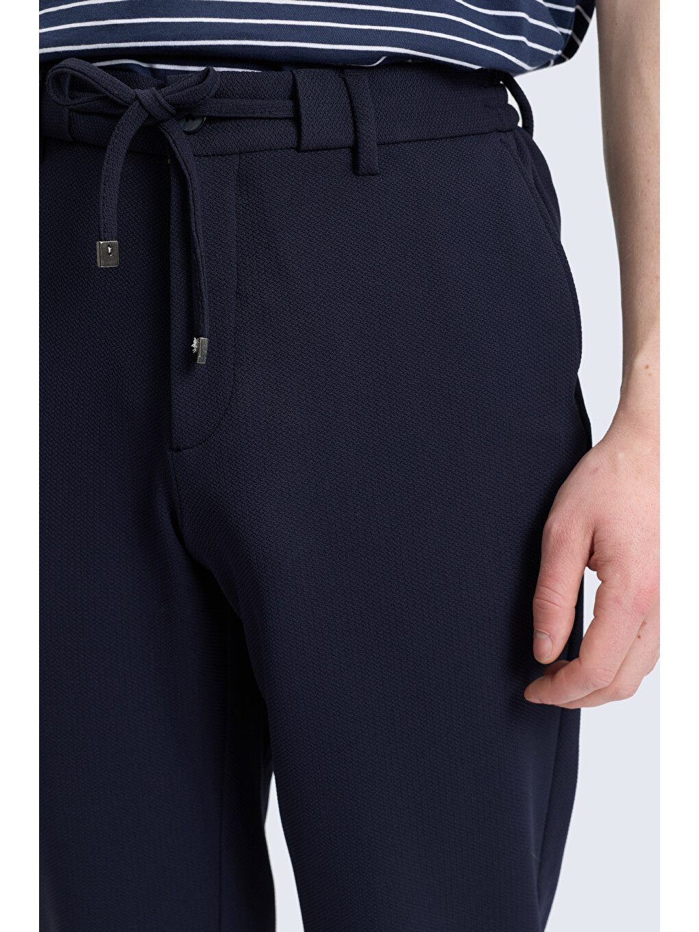Lacivert Rahat Kesim Yandan Cepli Jogger Pantolon-2