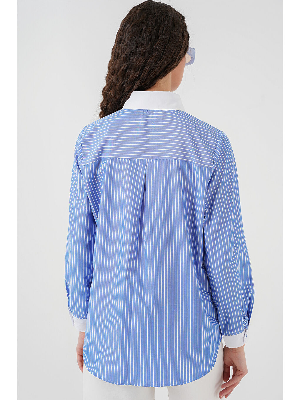 Kadın Çizgili Gömlek 20288 - Mavi-5