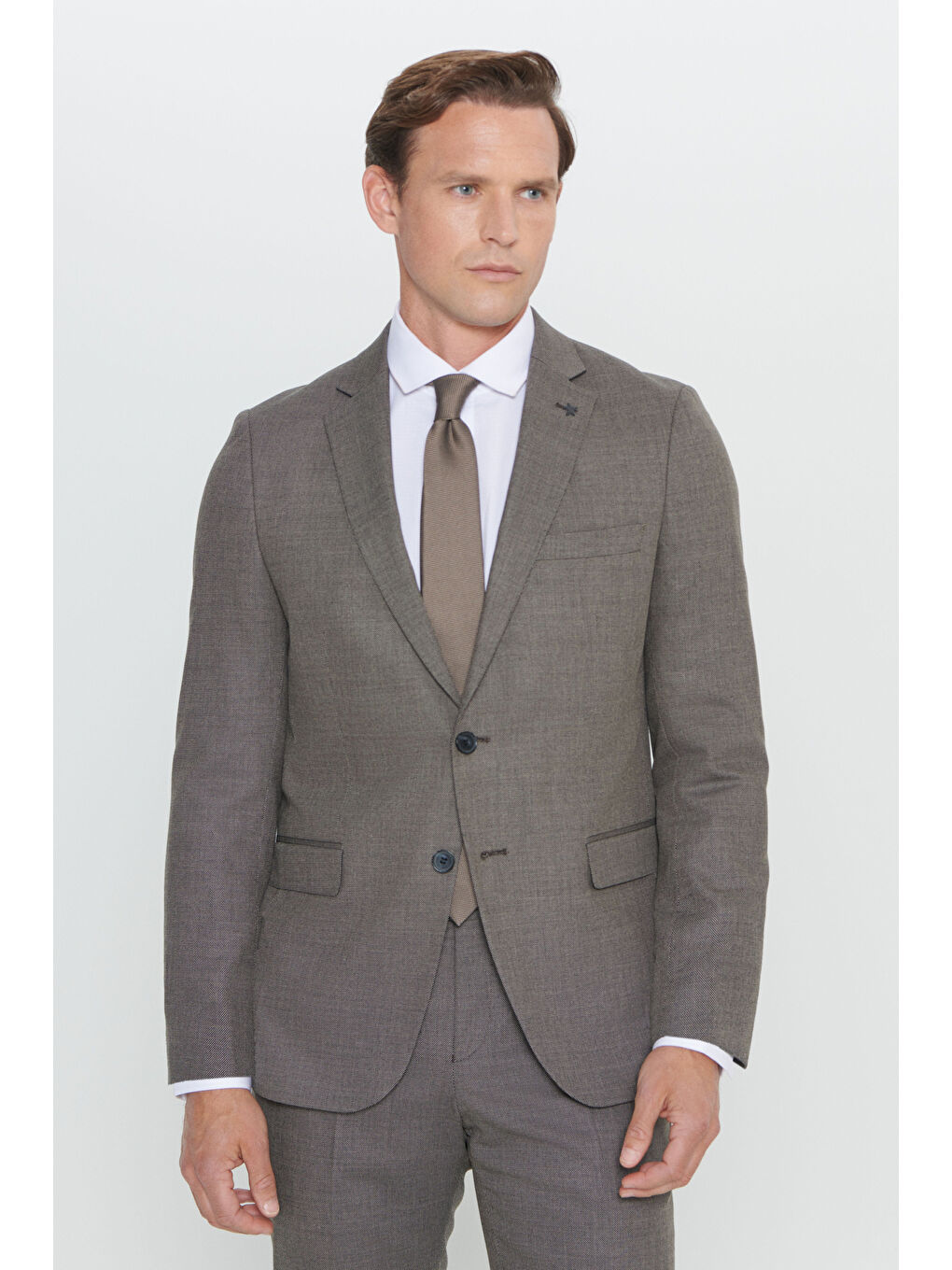 Erkek Siyah-Gri Regular Fit Geniş Kesim Mono Yaka Desenli Takım Elbise