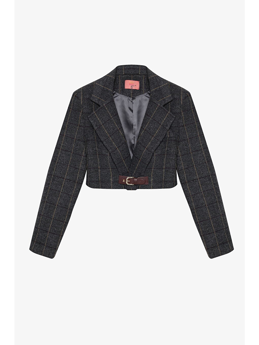 Balıksırtı Kemer Tokalı Crop Blazer Ceket Antrasit