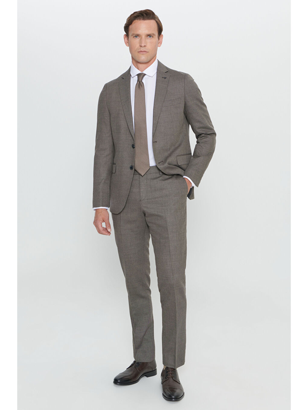 Erkek Siyah-Gri Regular Fit Geniş Kesim Mono Yaka Desenli Takım Elbise-2
