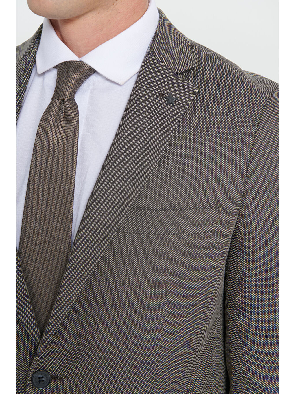 Erkek Siyah-Gri Regular Fit Geniş Kesim Mono Yaka Desenli Takım Elbise-4
