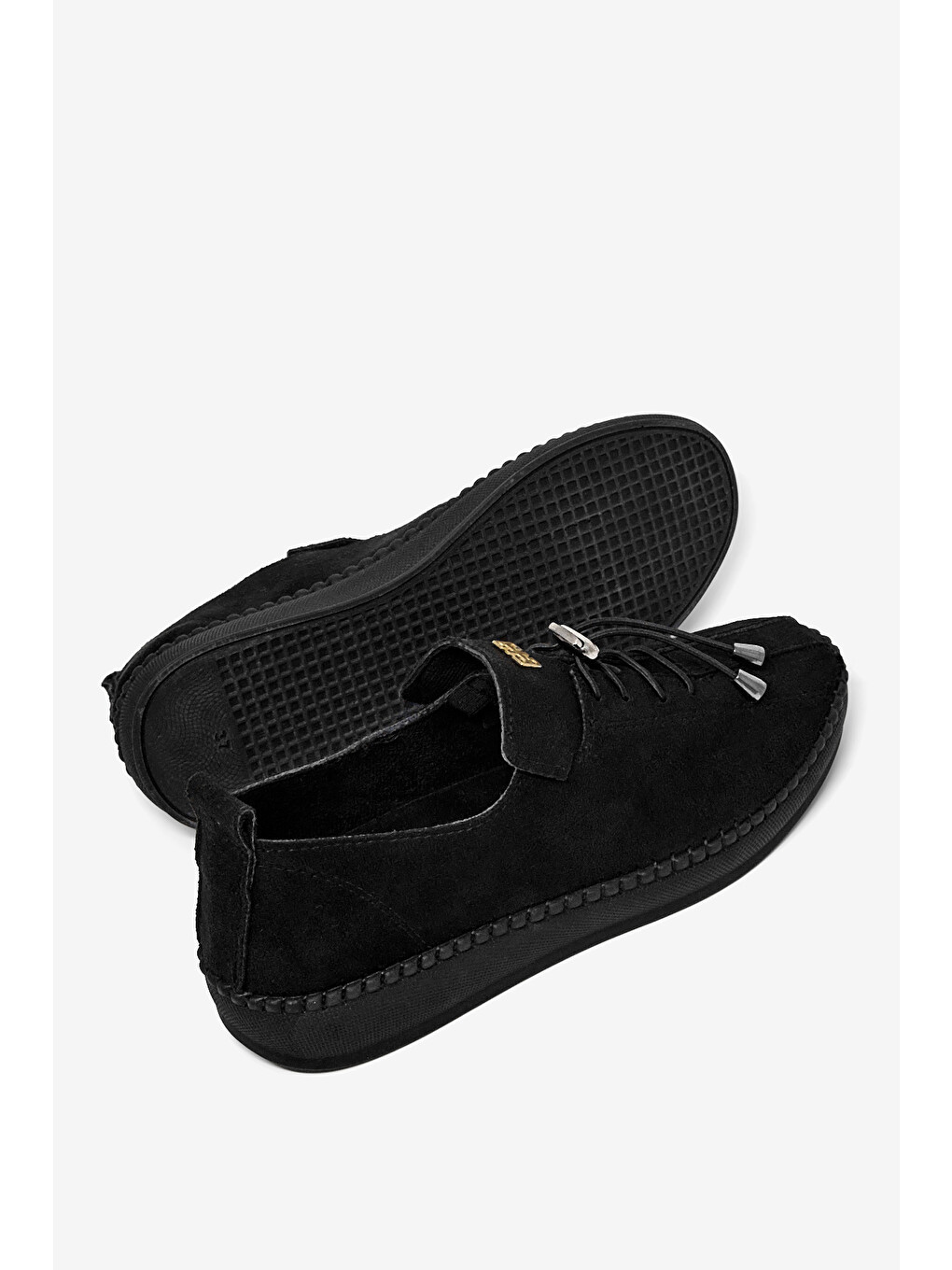 Kadın Siyah Rahat Kalıp Taş Detaylı Bağcıklı Loafer-3