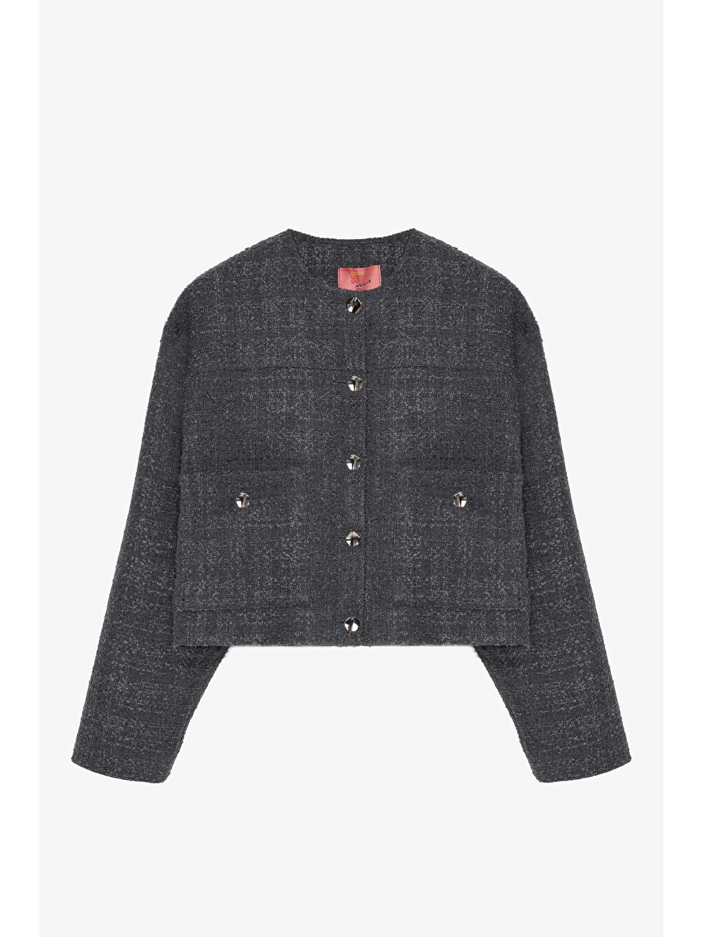 Yuvarlak Yaka Cepli Tüvit Ceket Antrasit