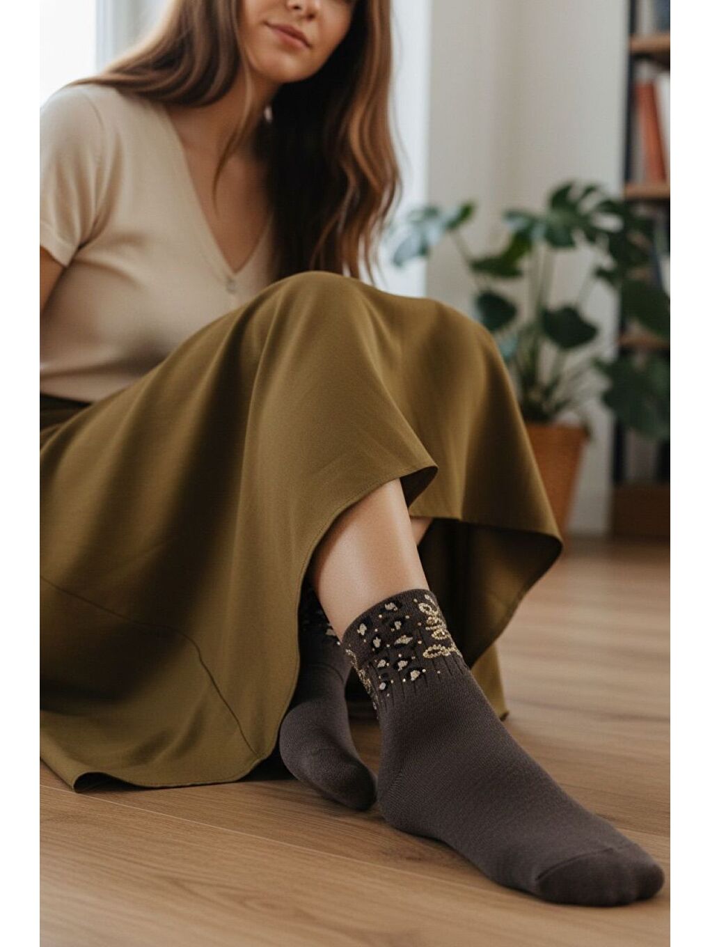 Karışık Kadın 12’li Premium Soket Çorap Seti – Taş Detaylı Gold Leopard Love Serisi-1