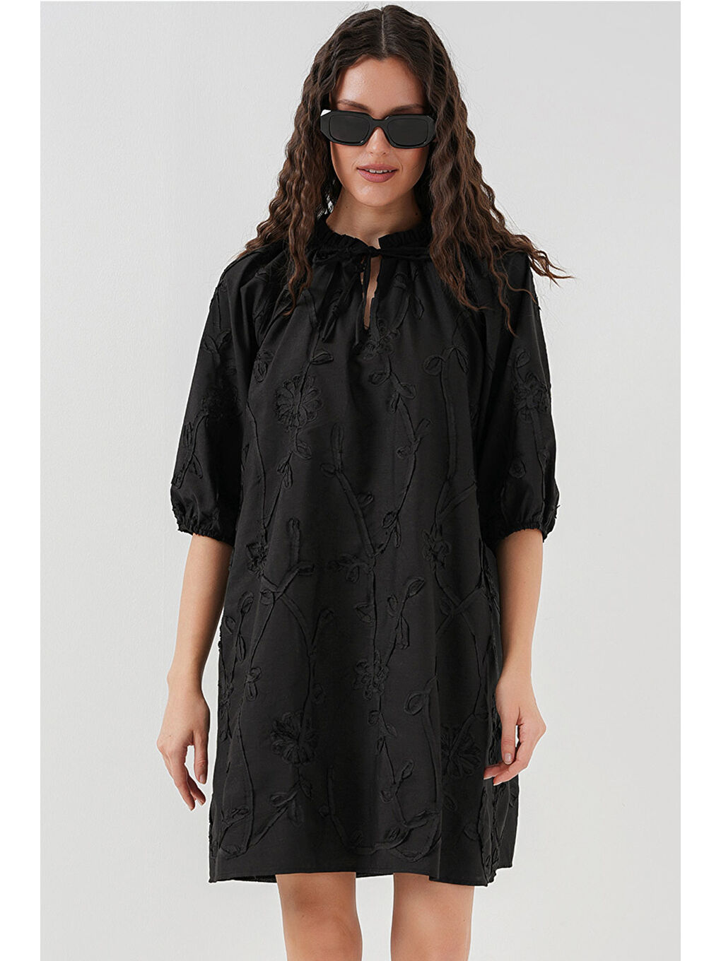 Kadın Desenli Kısa Elbise 2528 - Siyah