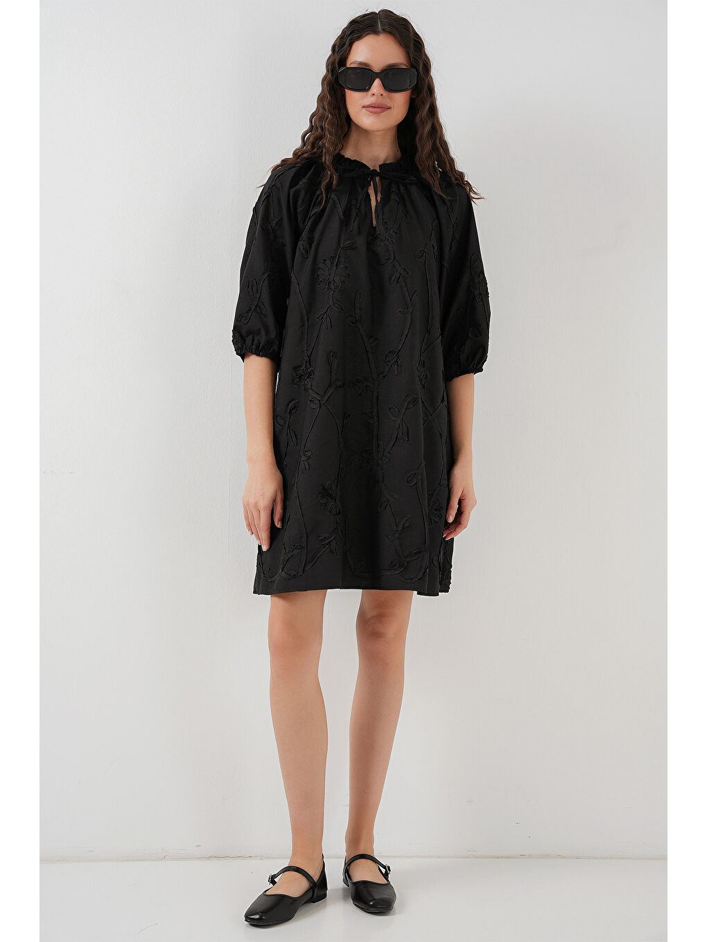 Kadın Desenli Kısa Elbise 2528 - Siyah-1