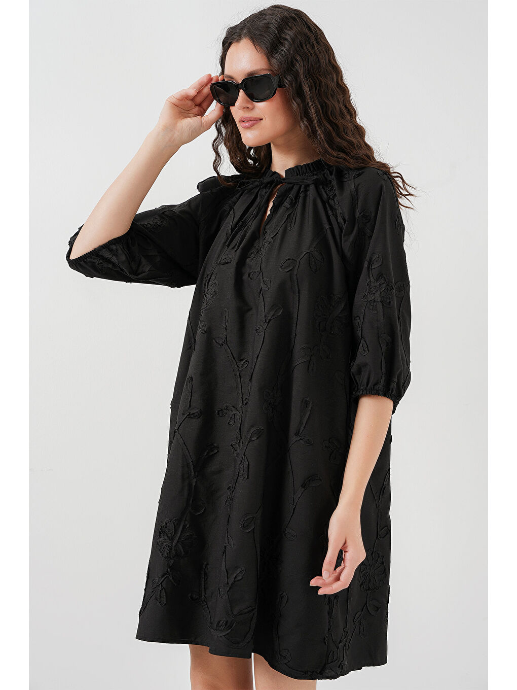 Kadın Desenli Kısa Elbise 2528 - Siyah-3