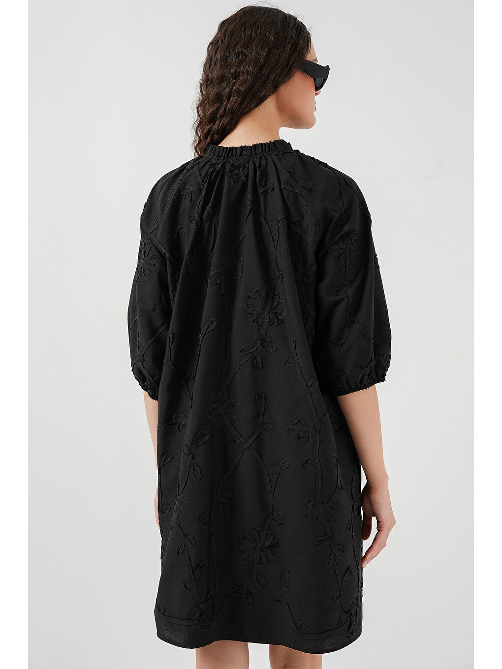 Kadın Desenli Kısa Elbise 2528 - Siyah-5