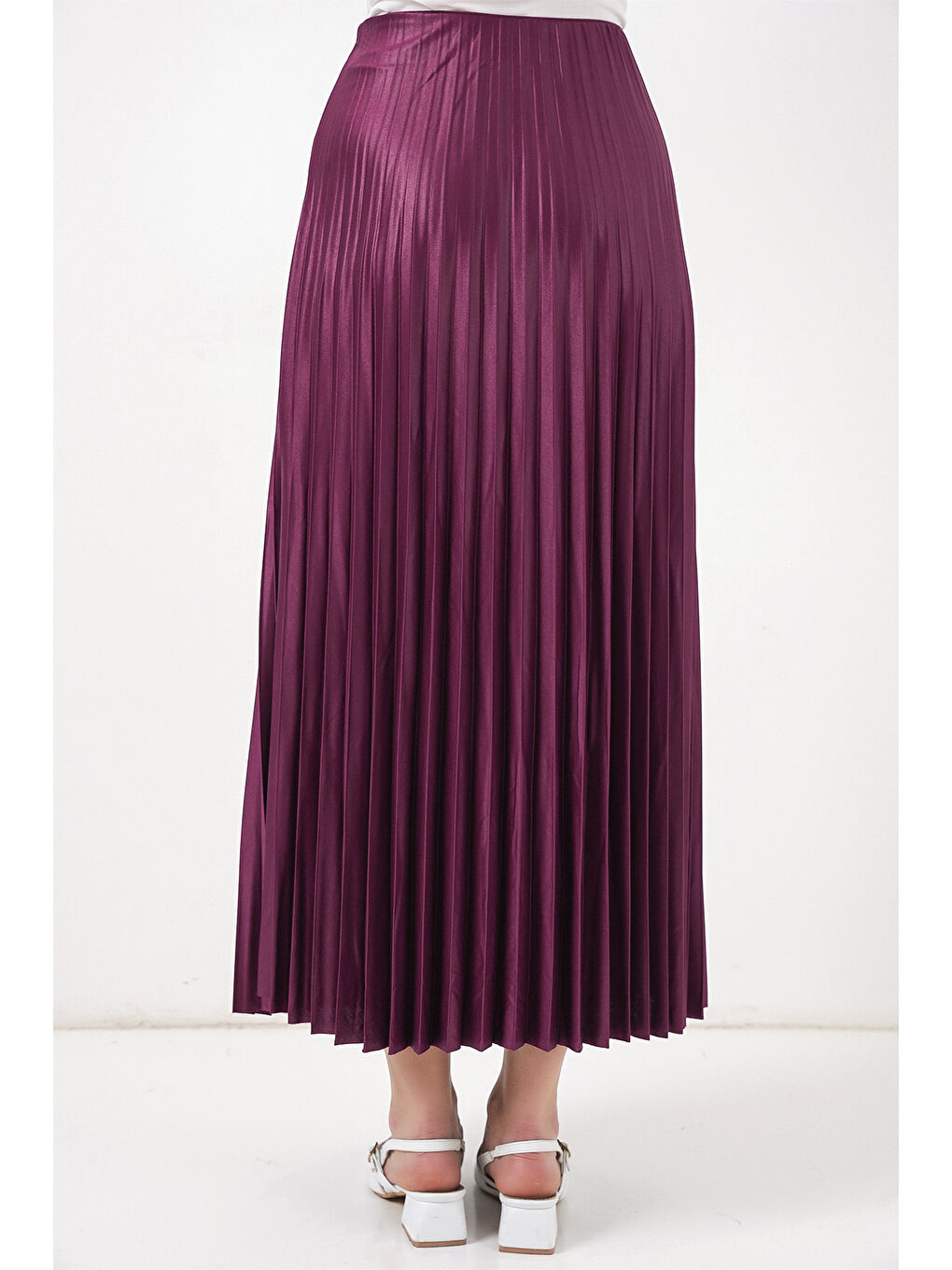 8009 Deri Görünümlü Piliseli Etek - Mor-6