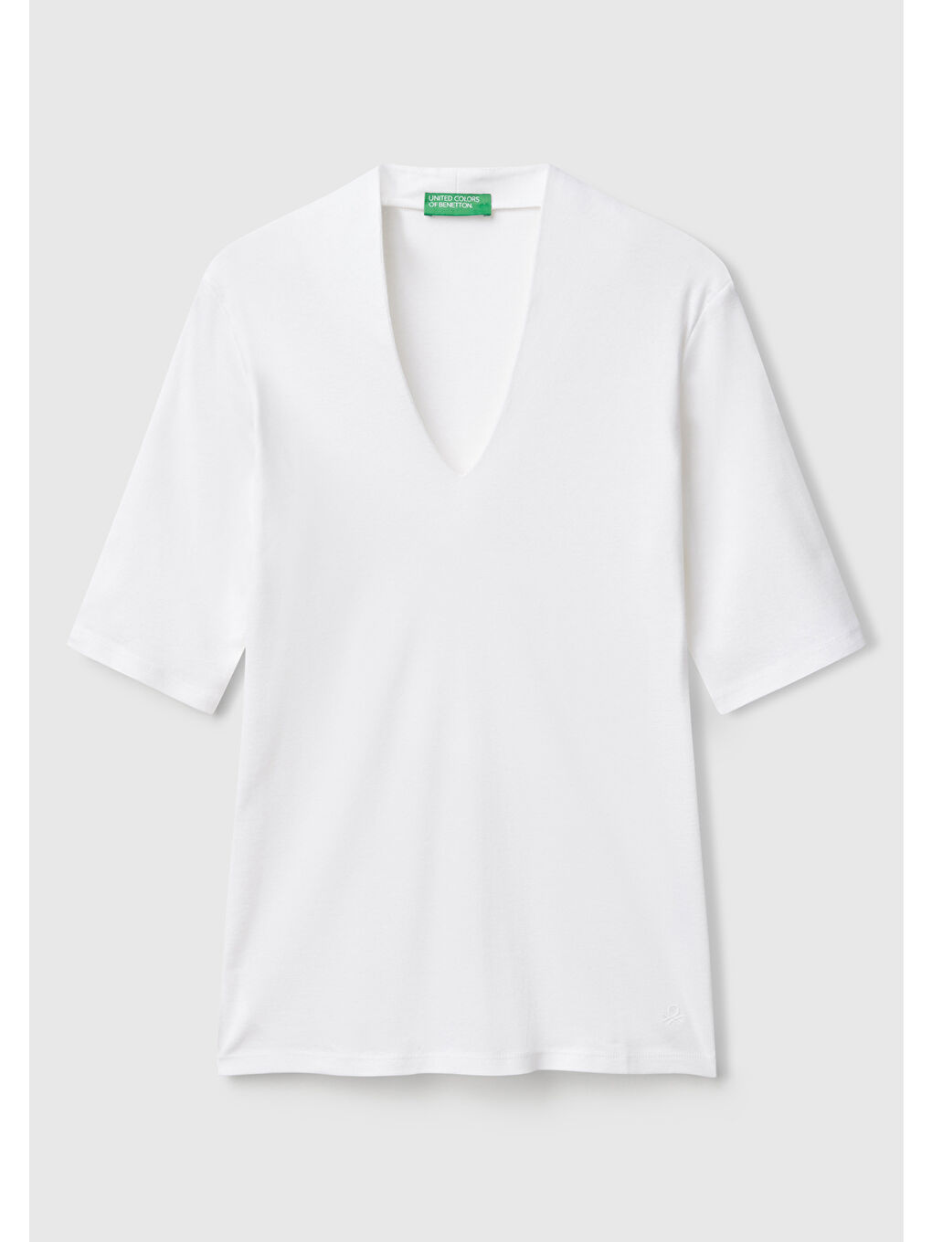 Kadın Beyaz %100 Pamuk V Yaka T-Shirt-1