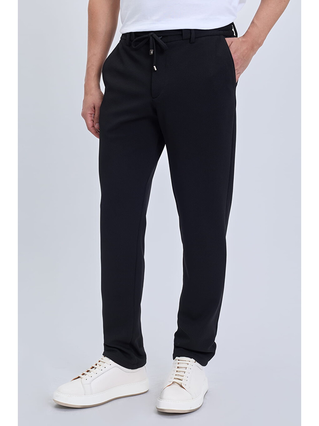 Siyah Rahat Kesim Yandan Cepli Jogger Pantolon-1