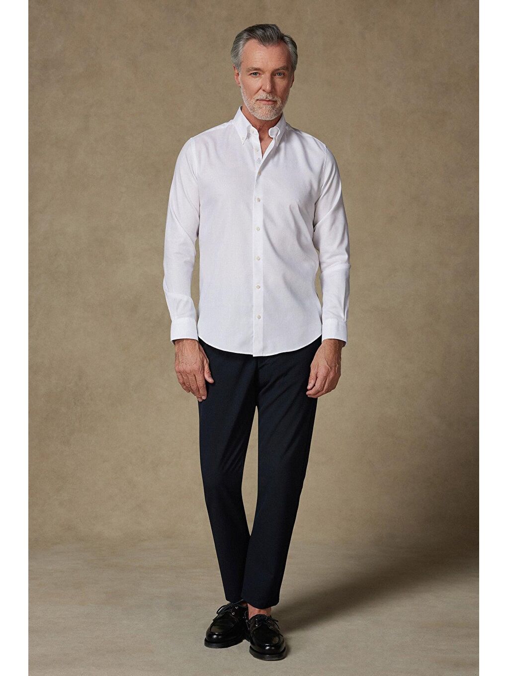 Carlo Royal Oxford Pamuklu Slim Fit Beyaz Düğmeli Yaka Erkek Düz %100 Pamuk Gömlek-2