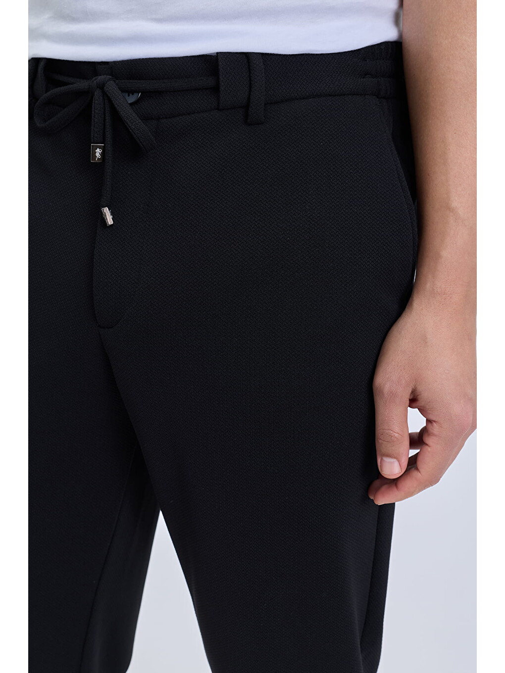 Siyah Rahat Kesim Yandan Cepli Jogger Pantolon-2