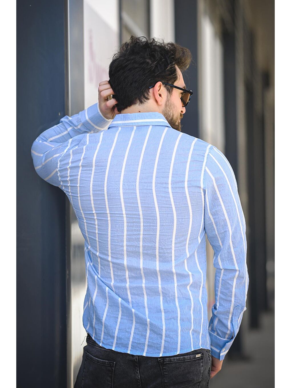 Mavi Ht 9540006 Slim Fit Çizgili Uzun Kol Keten Erkek Gömlek-3