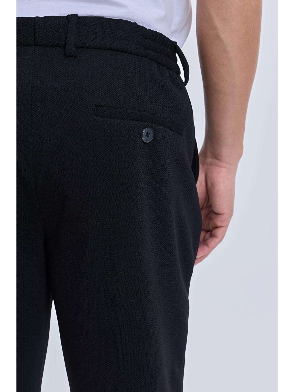 Siyah Rahat Kesim Yandan Cepli Jogger Pantolon-3