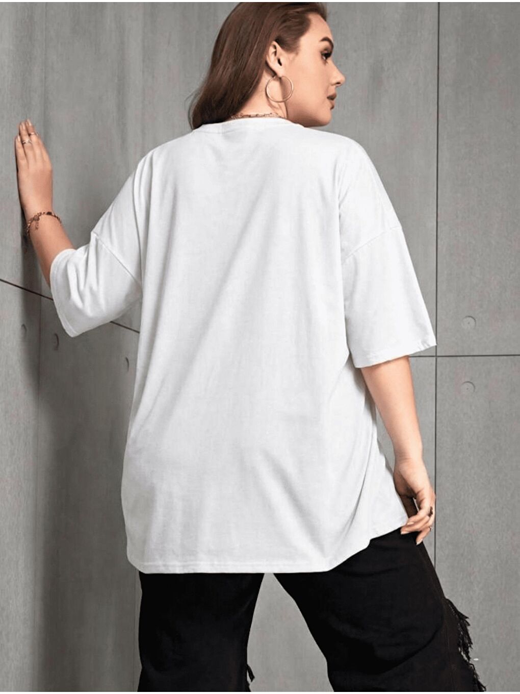 Beyaz Be Real Kadın Büyük Beden Battal Baskılı Bisiklet Yaka Pamuklu T-Shirt Rahat Kesim Unisex Sevgili Ko-2