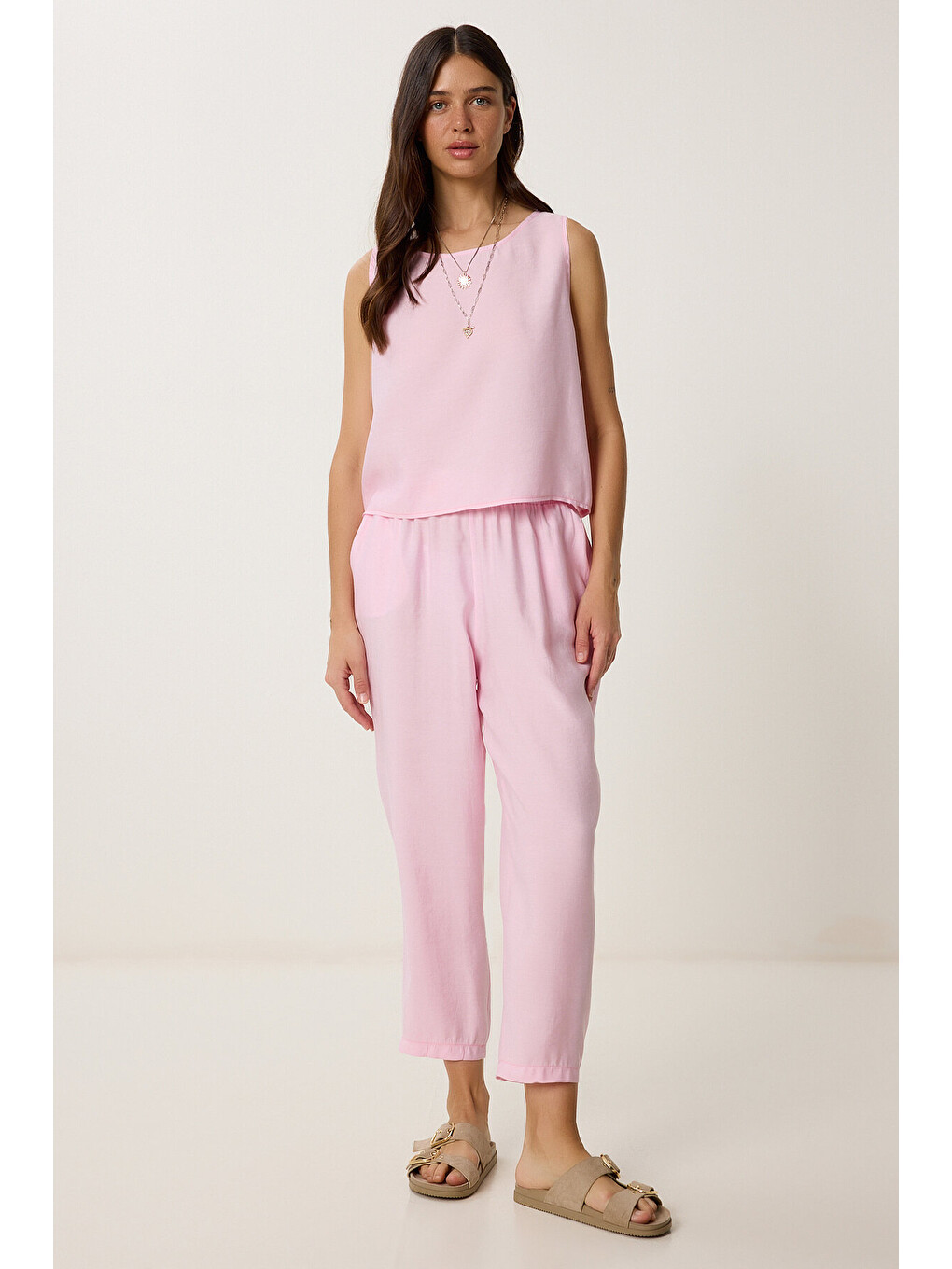 Pembe Kolsuz Bluz Pantolon Takım ŞEKER PEMBE LMC0058