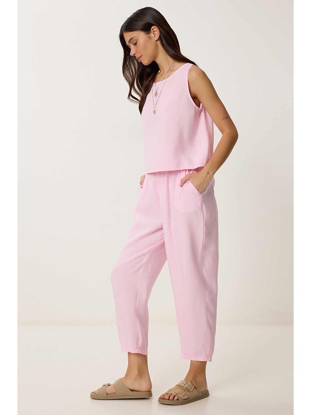 Pembe Kolsuz Bluz Pantolon Takım ŞEKER PEMBE LMC0058-1