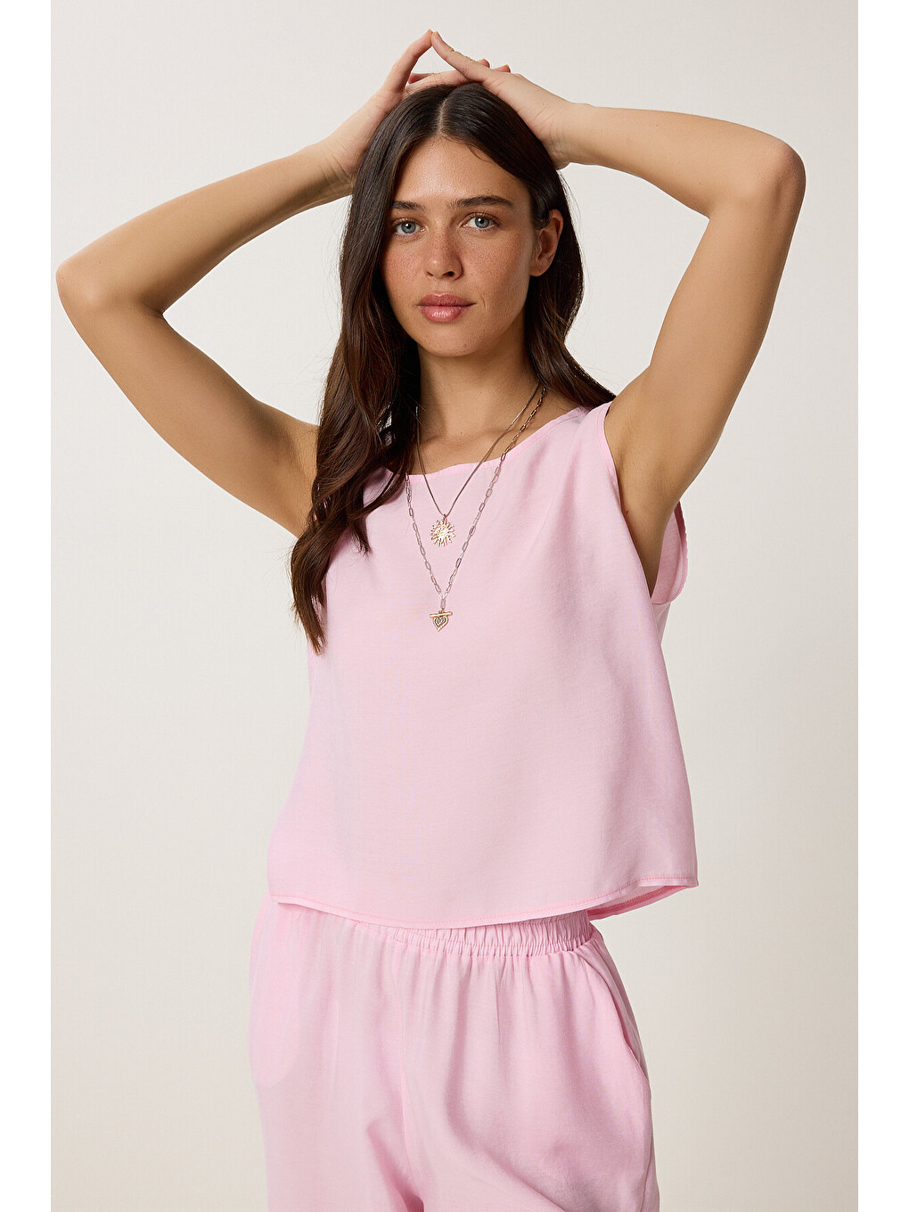 Pembe Kolsuz Bluz Pantolon Takım ŞEKER PEMBE LMC0058-2