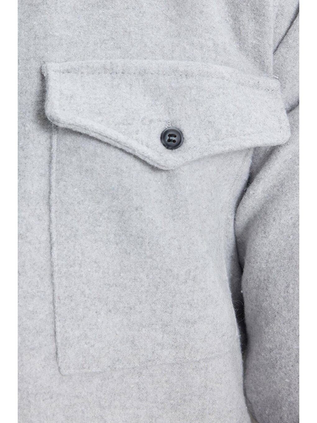 Erkek Slim Fit Tek Cep Kapaklı Düz Oduncu Spor Gri Gömlek-6