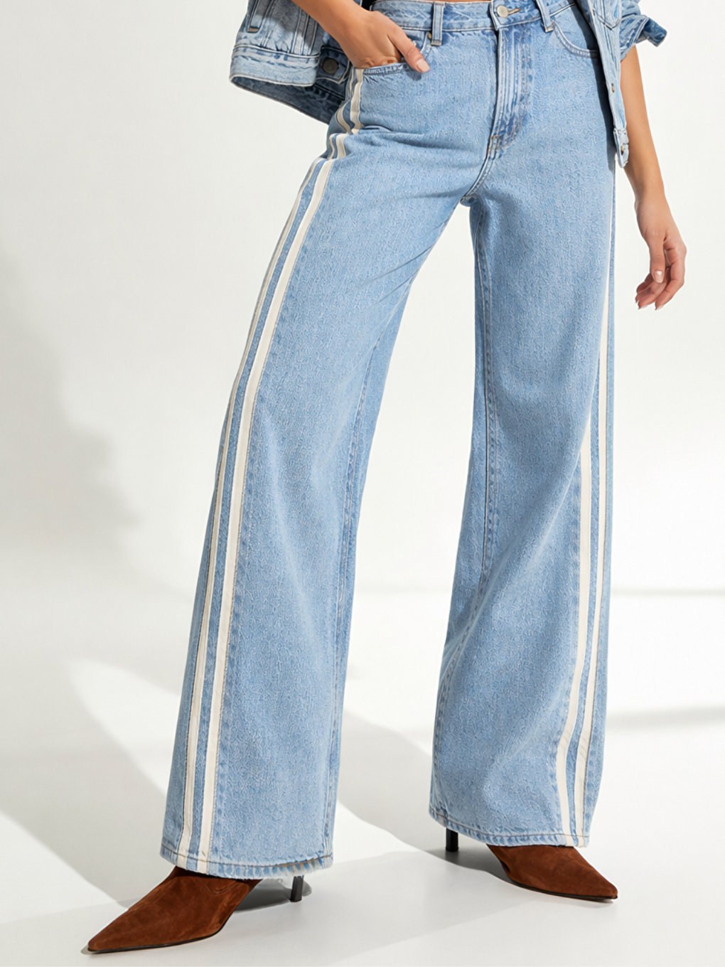 İndigo Wide Leg Yüksek Bel Geniş Paça Kadın Jeans-3