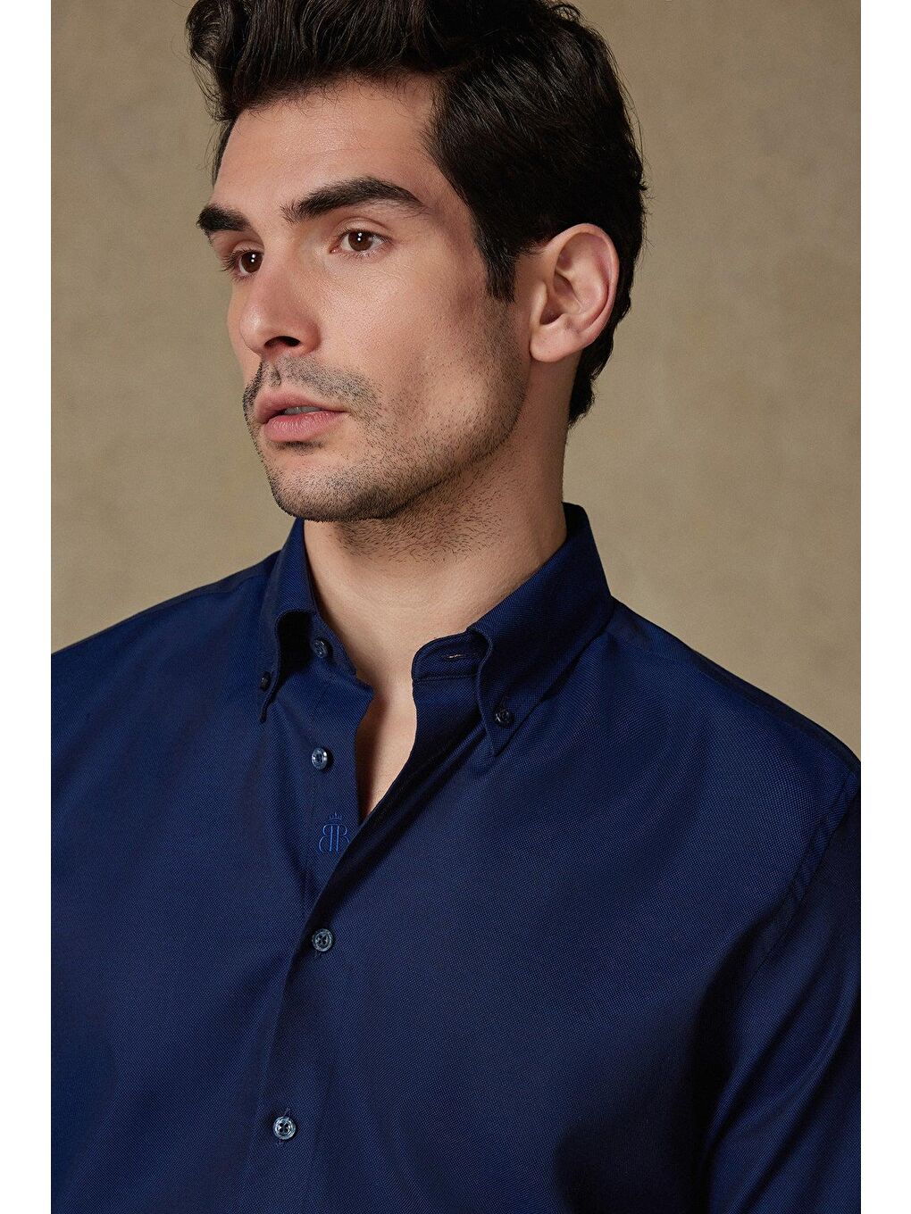 Carlo Royal Oxford Pamuklu Slim Fit Lacivert Düğmeli Yaka Erkek Düz %100 Pamuk Gömlek-3