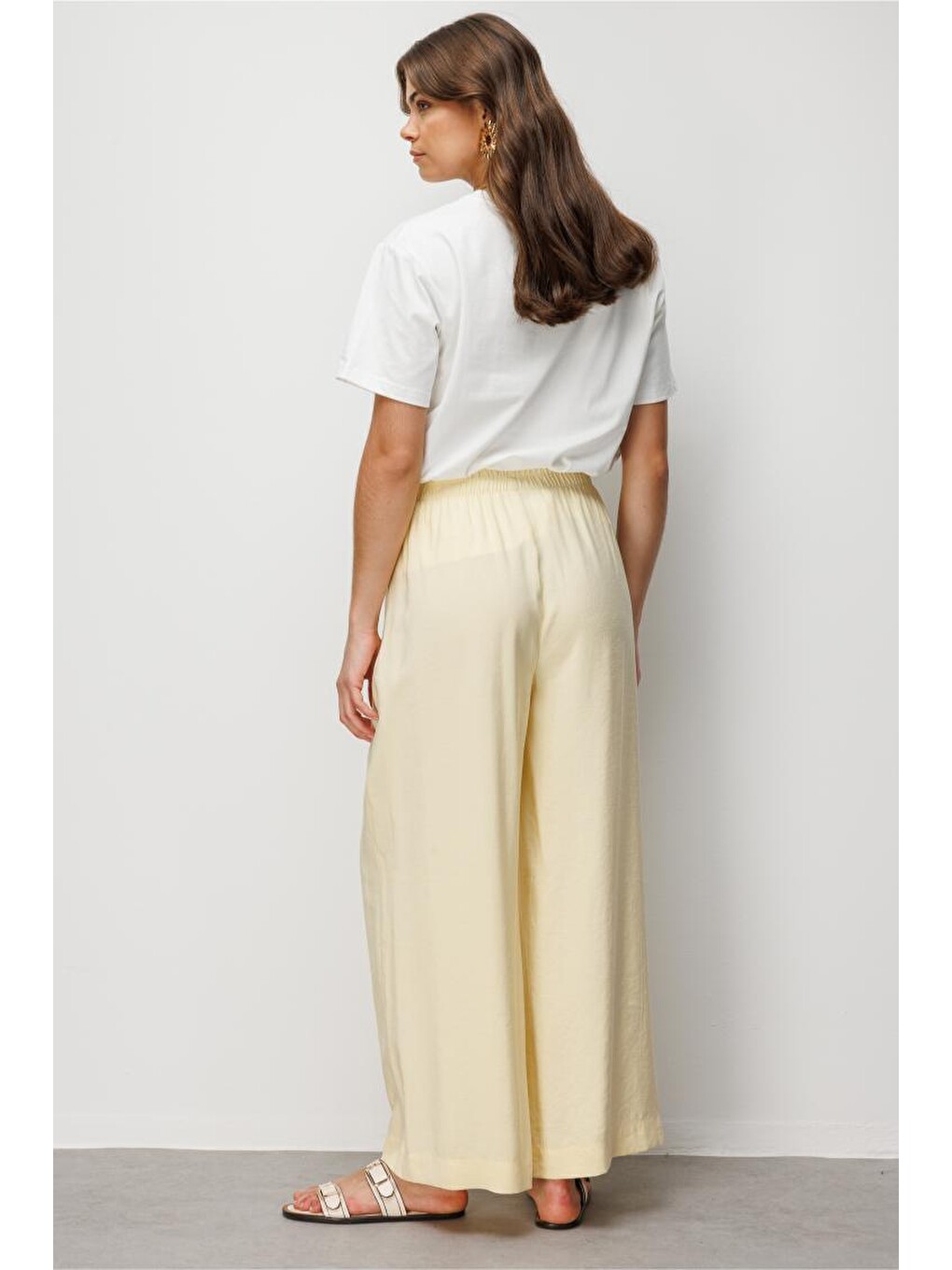 Beli Lastikli Modal Dokulu Sarı Pantolon-3