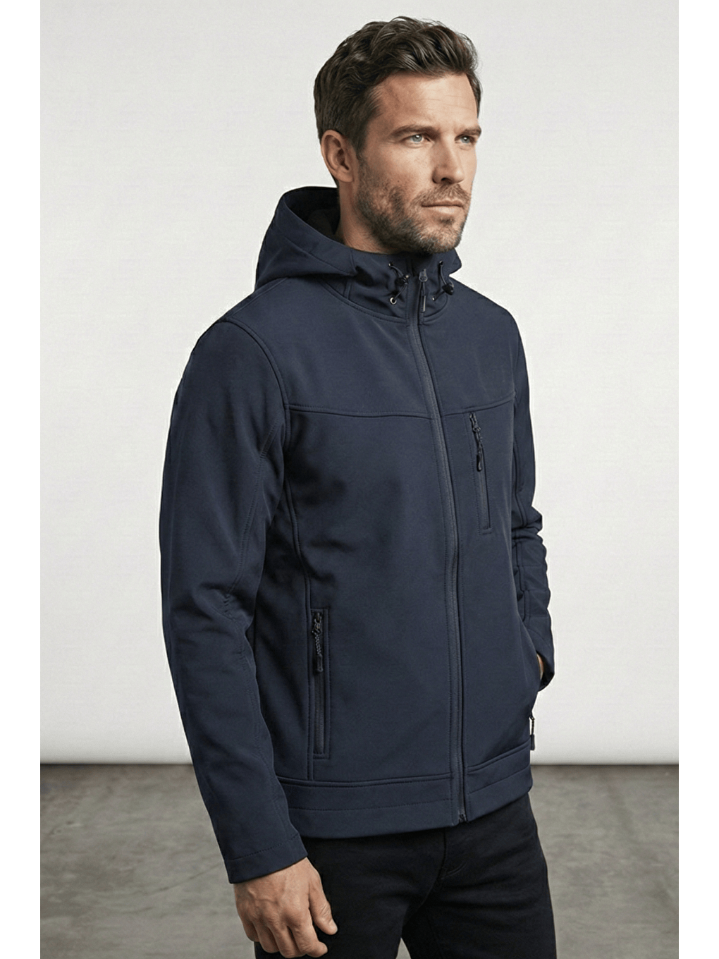 Lacivert Erkek Mont İçi Polarlı Softshell Mont Su ve Rüzgar Geçirmez Kapüşonlu Spor Mont-1