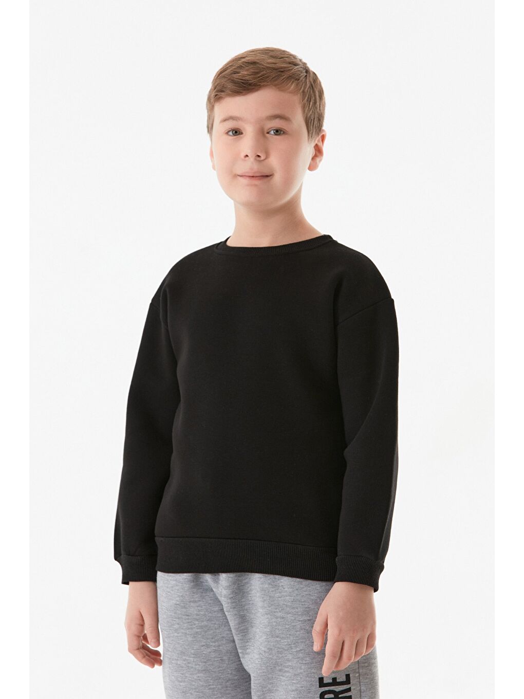 Fullamoda Siyah 3 İplik Arkası Yazı Baskılı Bisiklet Yaka Erkek Çocuk Sweatshirt - 2
