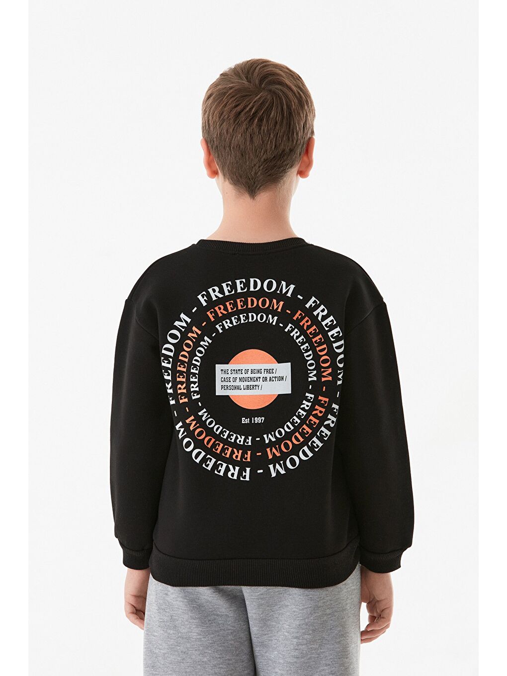 Fullamoda Siyah 3 İplik Arkası Yazı Baskılı Bisiklet Yaka Erkek Çocuk Sweatshirt - 3