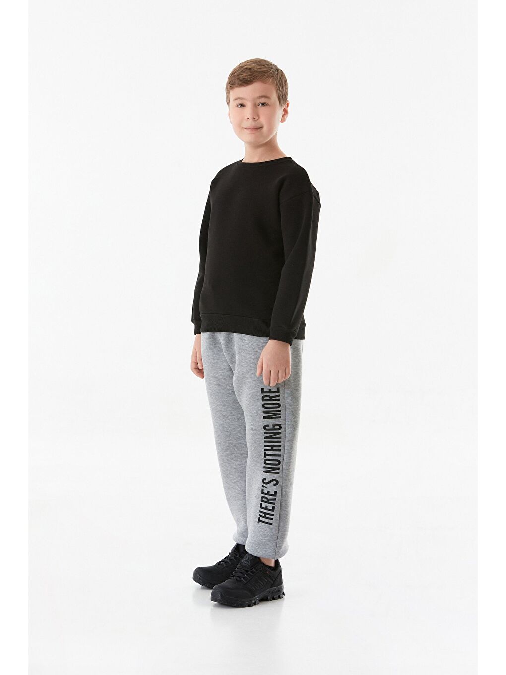 Fullamoda Siyah 3 İplik Arkası Yazı Baskılı Bisiklet Yaka Erkek Çocuk Sweatshirt - 4