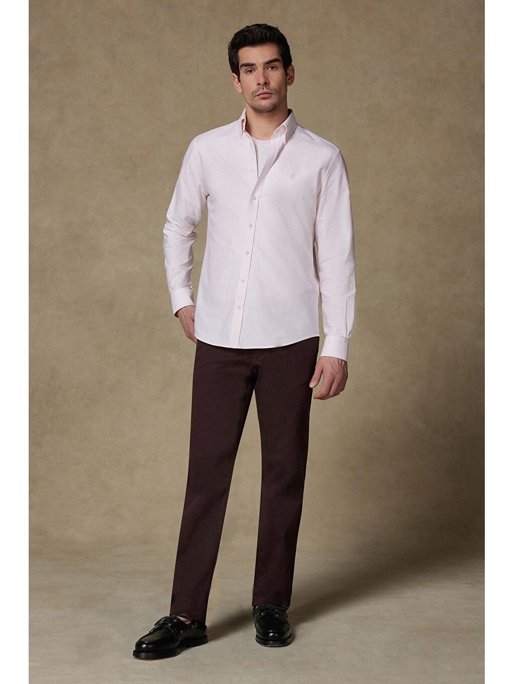 Marcel Amerikan Oxford Pamuklu Comfort Fit Pembe Düğmeli Yaka Erkek Çizgili %100 Pamuk Gömlek-2