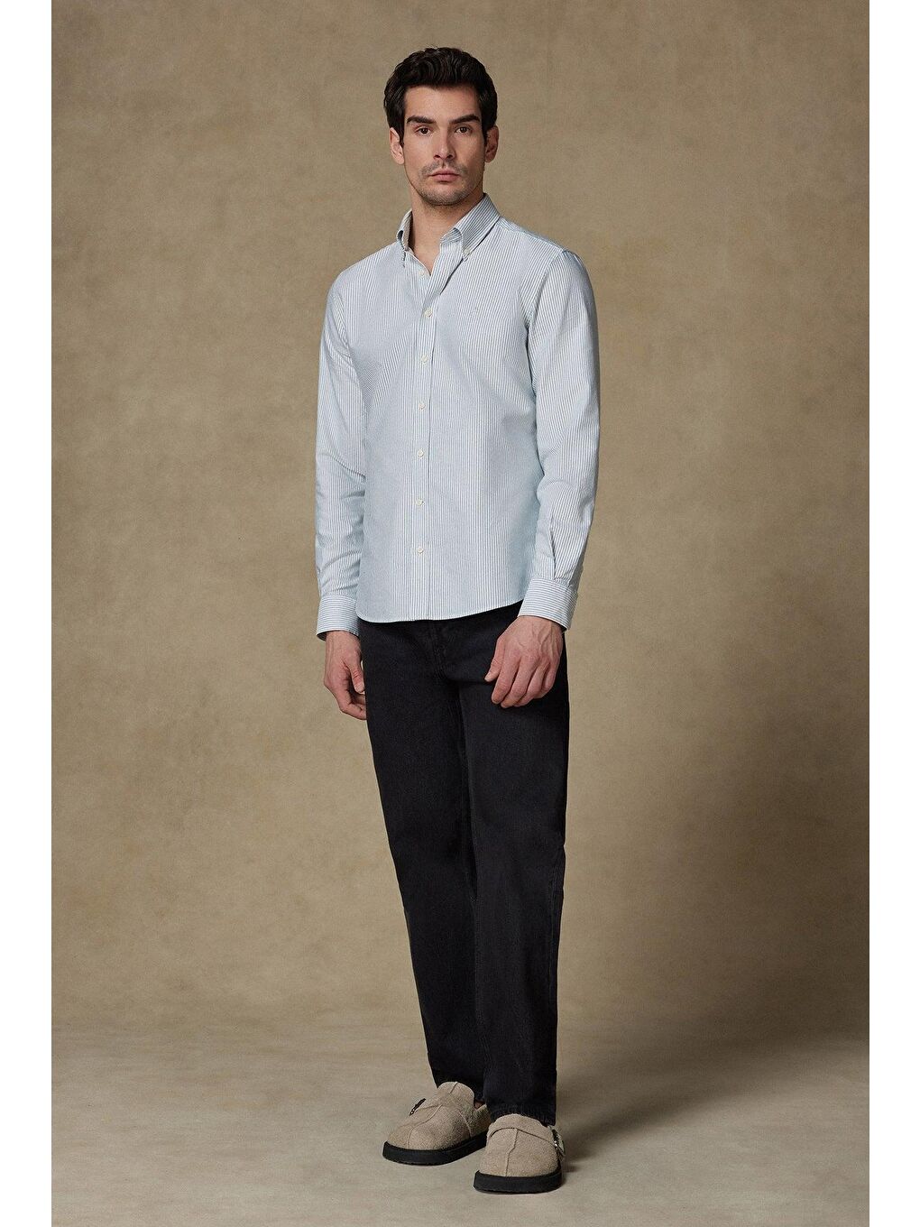 Marcel Amerikan Oxford Pamuklu Comfort Fit Yeşil Düğmeli Yaka Erkek Çizgili %100 Pamuk Gömlek-2