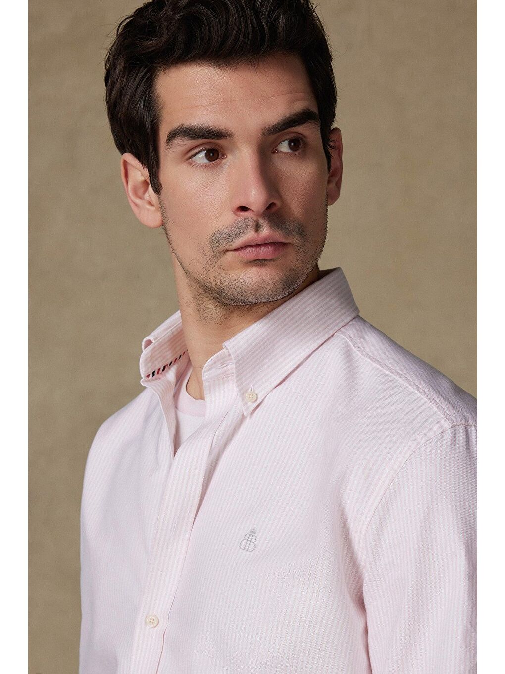 Marcel Amerikan Oxford Pamuklu Comfort Fit Pembe Düğmeli Yaka Erkek Çizgili %100 Pamuk Gömlek-3