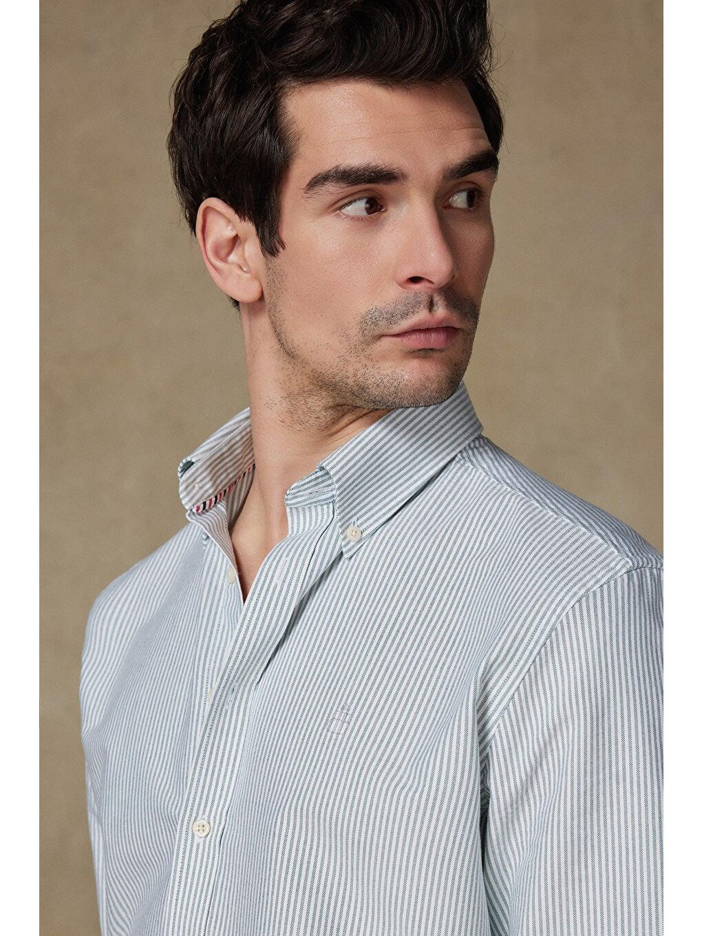 Marcel Amerikan Oxford Pamuklu Comfort Fit Yeşil Düğmeli Yaka Erkek Çizgili %100 Pamuk Gömlek-3