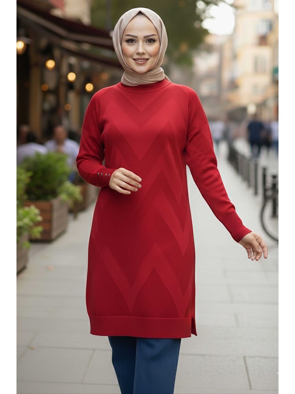 Kırmızı Kol Düğmeli Tiiko Tunik Kirmizi - 28081-KIRMIZI-1