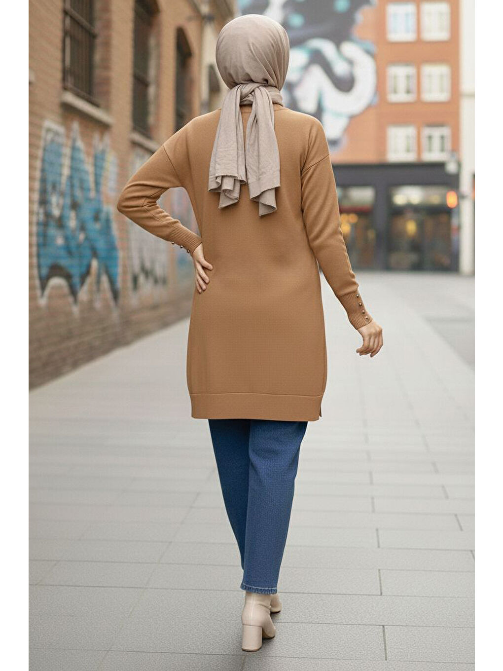 Bej Kol Düğmeli Tiiko Tunik Vizon - 28081-VIZON-2