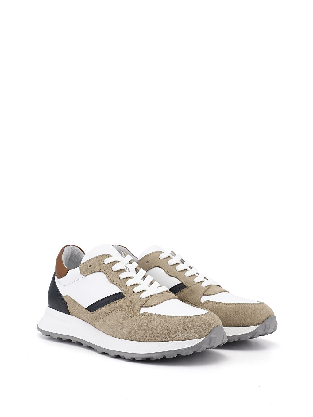 Beyaz Erkek BEYAZ-BEJ Bağcıklı Hakiki Deri Comfort Sneaker-1