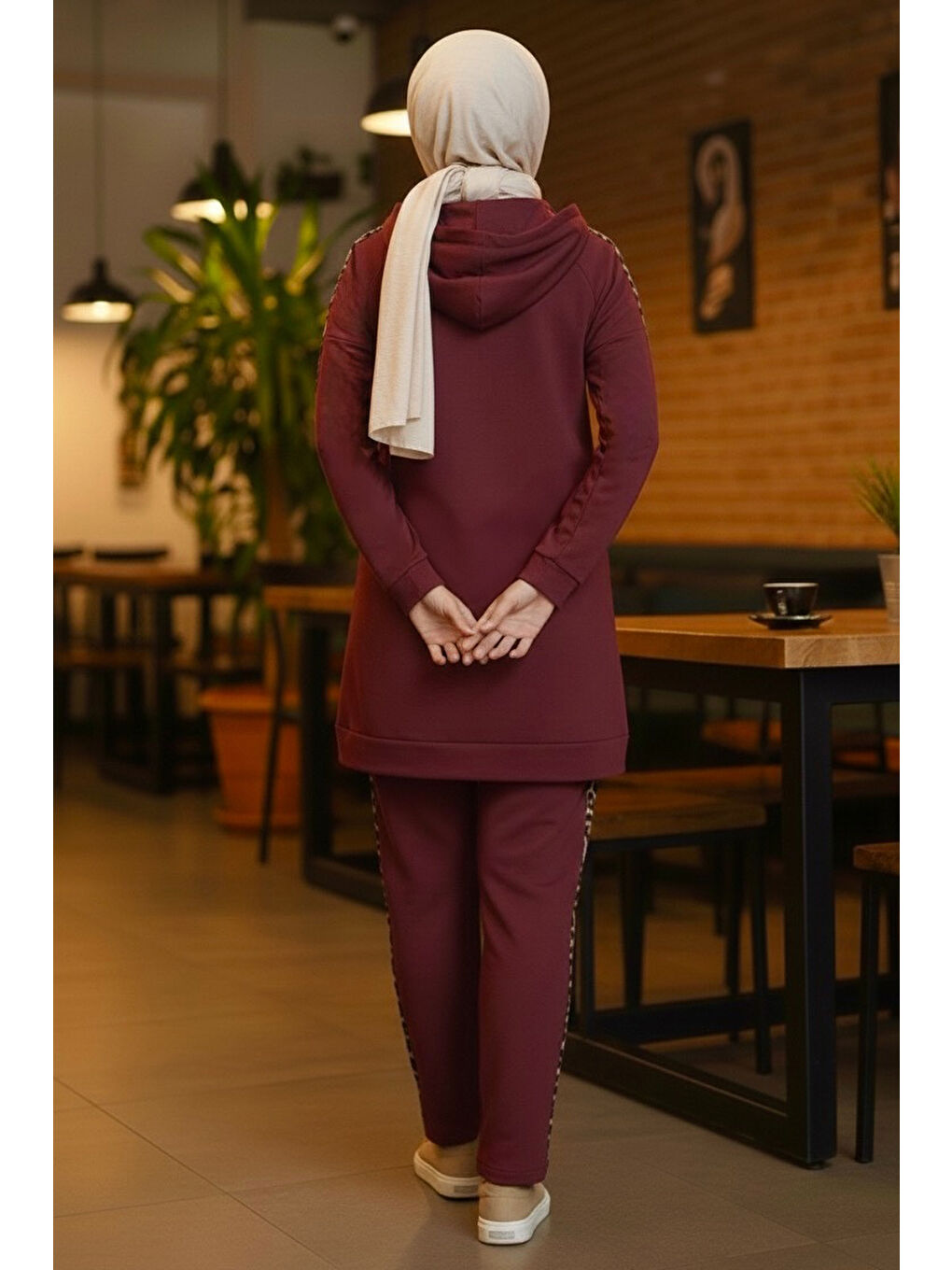 Leopar Şerit Detaylı İki İplik İkili Takım Bordo - 2051-BORDO-2